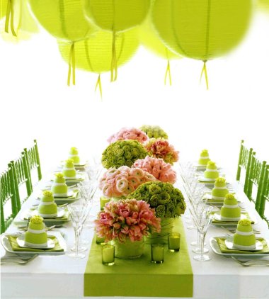 pink and green wedding reception